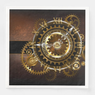Steampunk clock with antique gears napkin