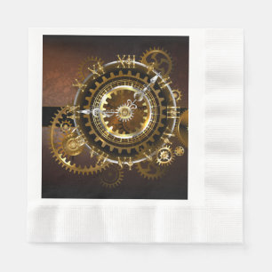 Steampunk clock with antique gears napkin
