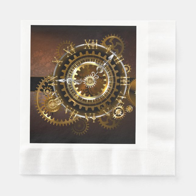 Steampunk clock with antique gears napkin (Front)