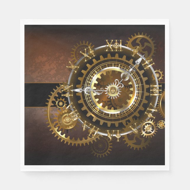 Steampunk clock with antique gears napkin (Front)