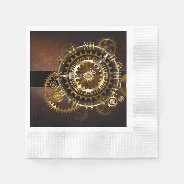 Steampunk clock with antique gears napkin (Front)
