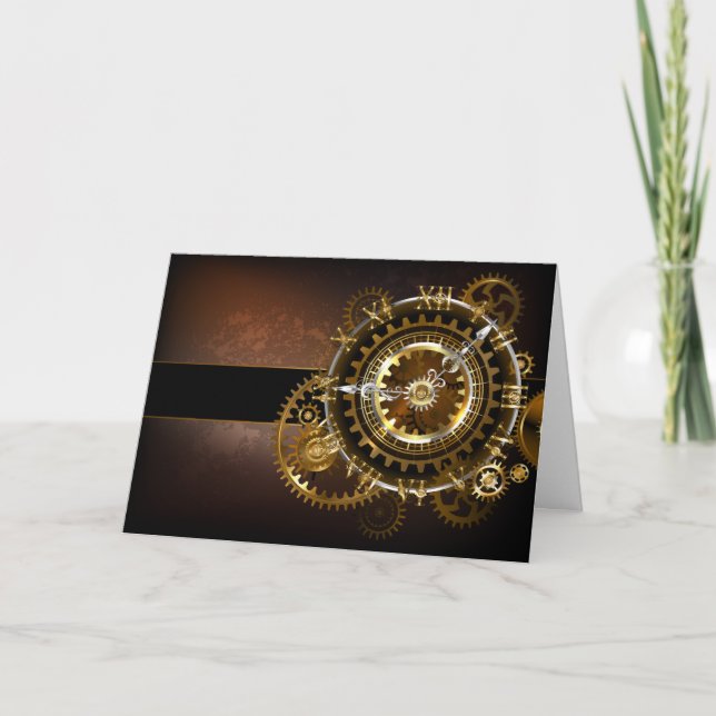 Steampunk clock with antique gears note card (Front)