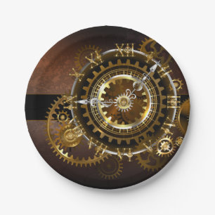 Steampunk clock with antique gears paper plate