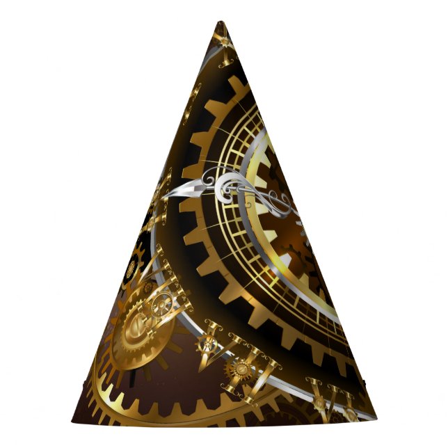 Steampunk clock with antique gears party hat (Front)