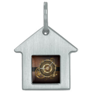 Steampunk clock with antique gears pet ID tag