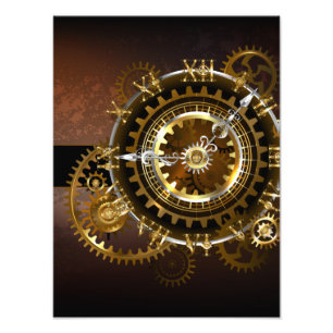Steampunk clock with antique gears photo print