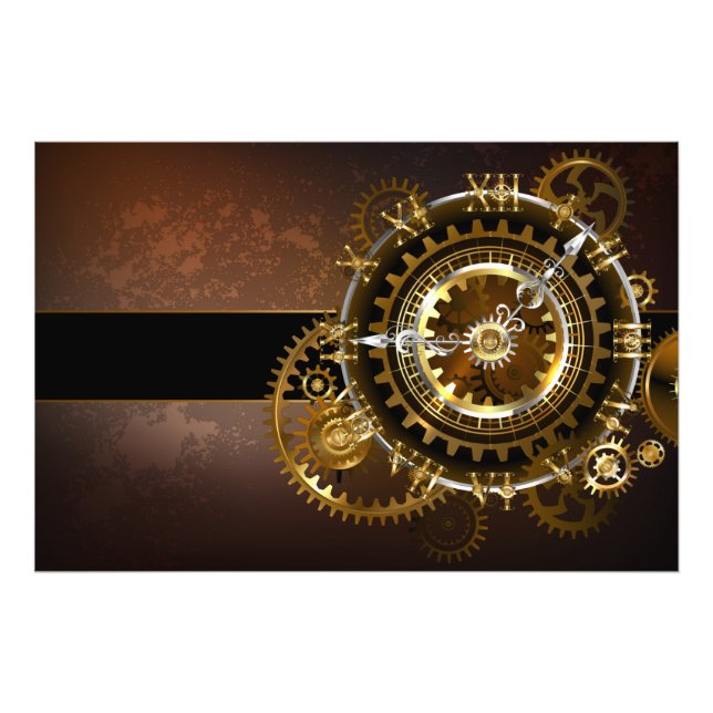 Steampunk clock with antique gears photo print (Front)