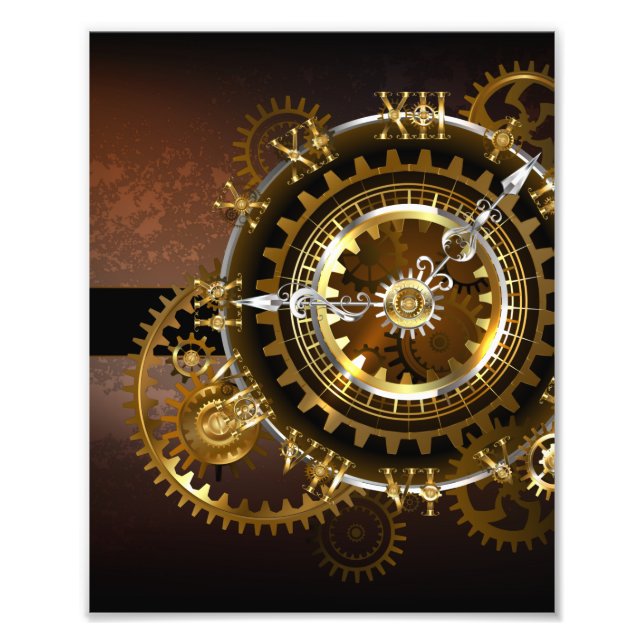 Steampunk clock with antique gears photo print (Front)
