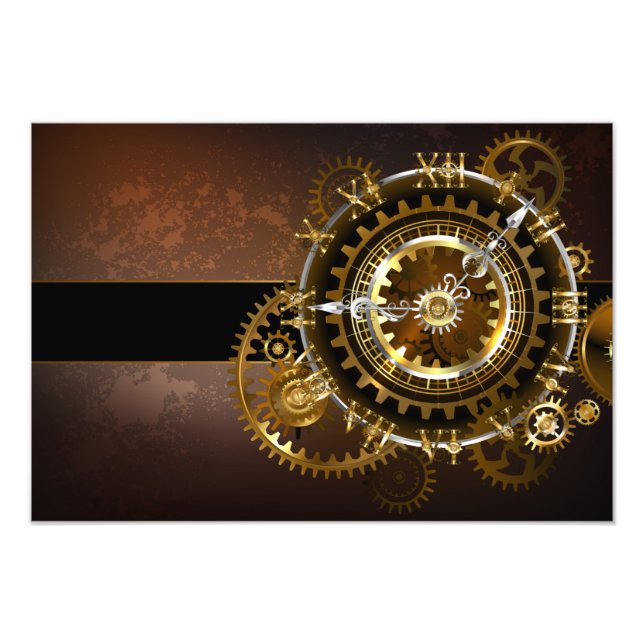 Steampunk clock with antique gears photo print (Front)