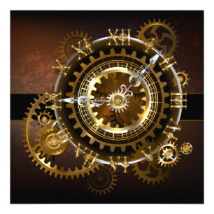 Steampunk clock with antique gears photo print