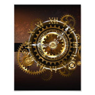Steampunk clock with antique gears photo print