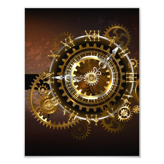 Steampunk clock with antique gears photo print (Front)