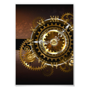 Steampunk clock with antique gears photo print