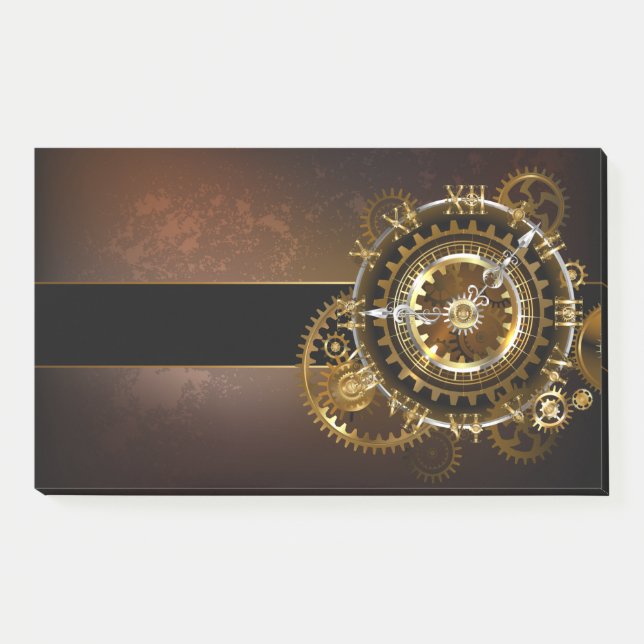 Steampunk clock with antique gears post-it notes (Front)