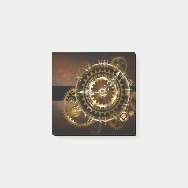 Steampunk clock with antique gears post-it notes (Front)