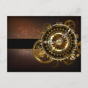 Steampunk clock with antique gears postcard