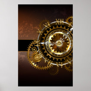 Steampunk clock with antique gears poster