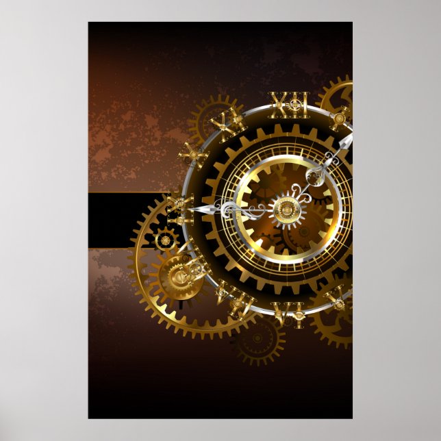 Steampunk clock with antique gears poster (Front)