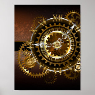 Steampunk clock with antique gears poster