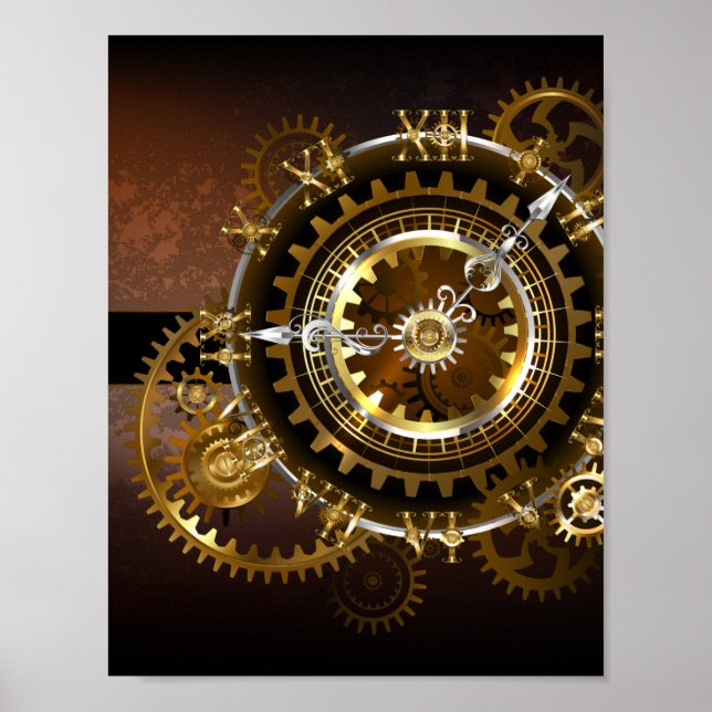Steampunk clock with antique gears poster (Front)
