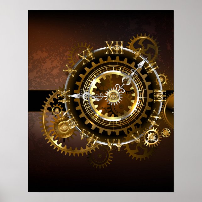 Steampunk clock with antique gears poster (Front)