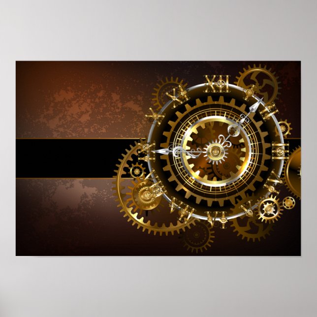 Steampunk clock with antique gears poster (Front)