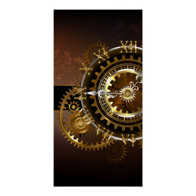 Steampunk clock with antique gears poster (Front)