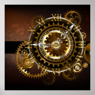 Steampunk clock with antique gears poster