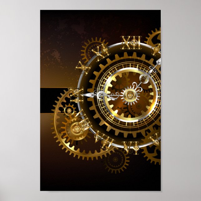 Steampunk clock with antique gears poster (Front)