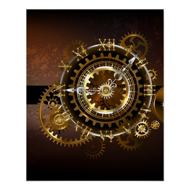Steampunk clock with antique gears poster (Front)