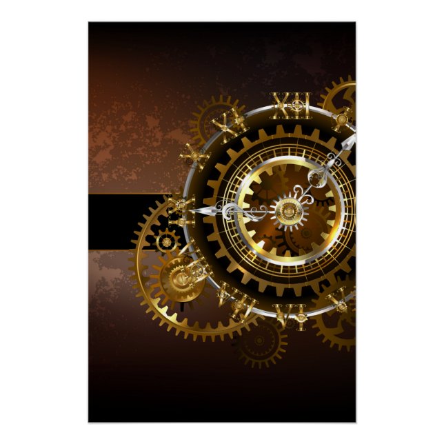 Steampunk clock with antique gears poster (Front)
