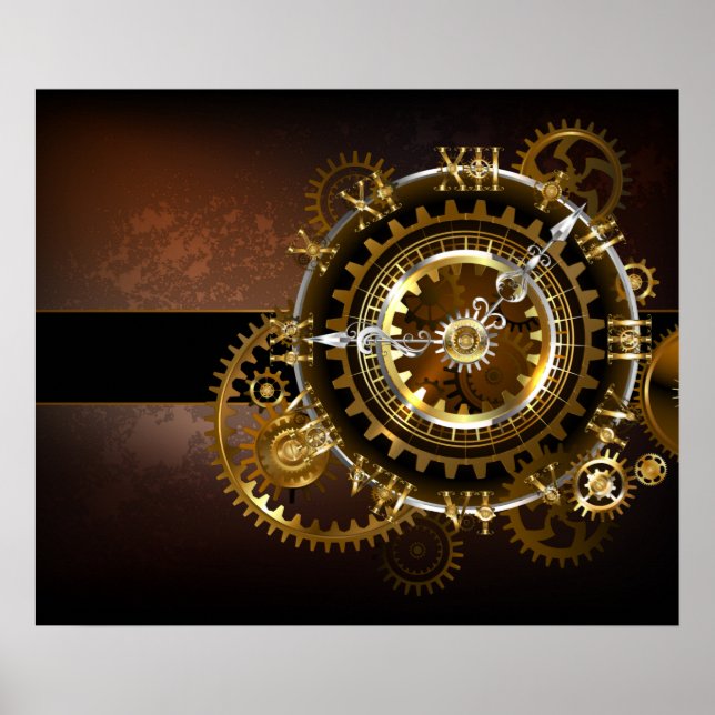 Steampunk clock with antique gears poster (Front)