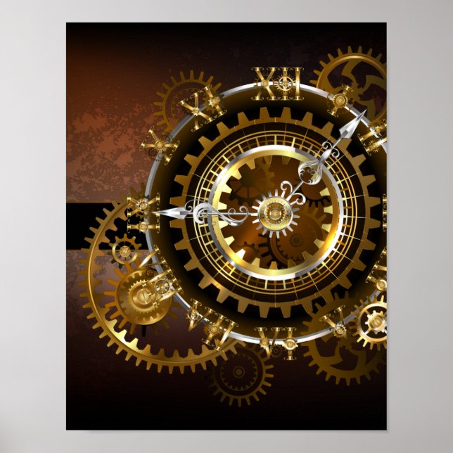 Steampunk clock with antique gears poster (Front)