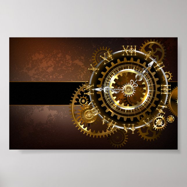 Steampunk clock with antique gears poster (Front)