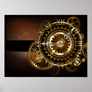 Steampunk clock with antique gears poster