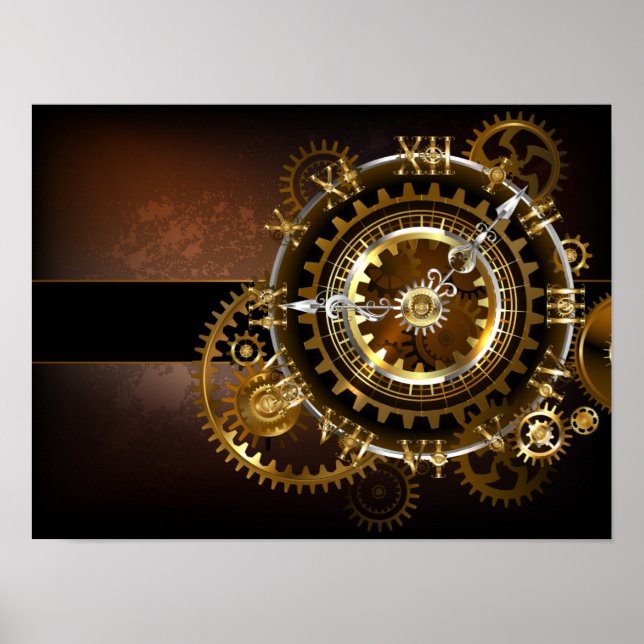 Steampunk clock with antique gears poster (Front)
