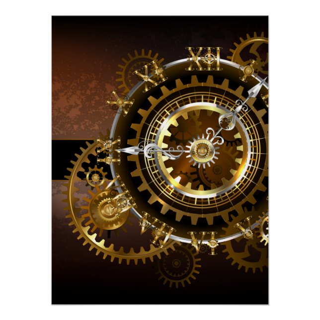 Steampunk clock with antique gears poster (Front)