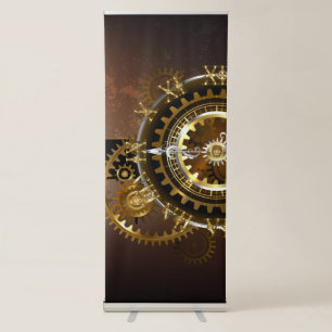 Steampunk clock with antique gears retractable banner