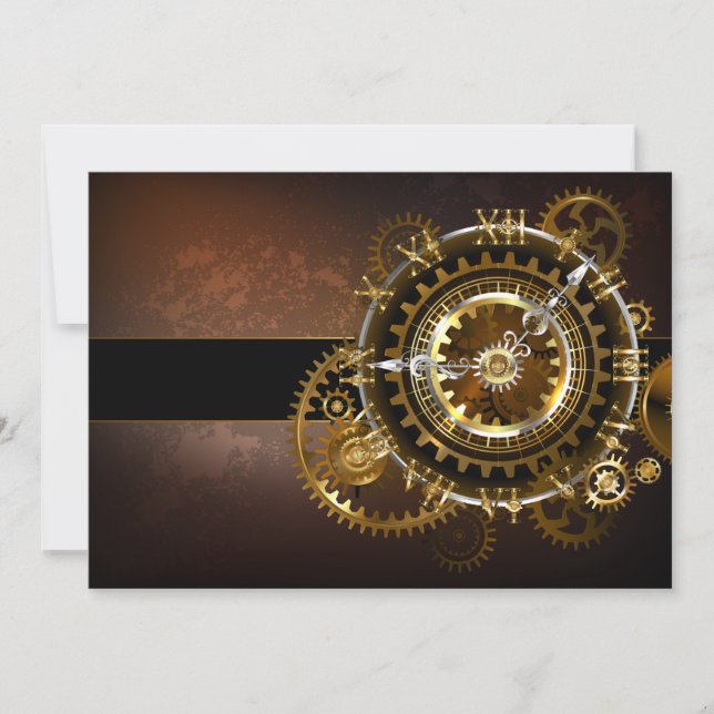 Steampunk clock with antique gears save the date (Front)