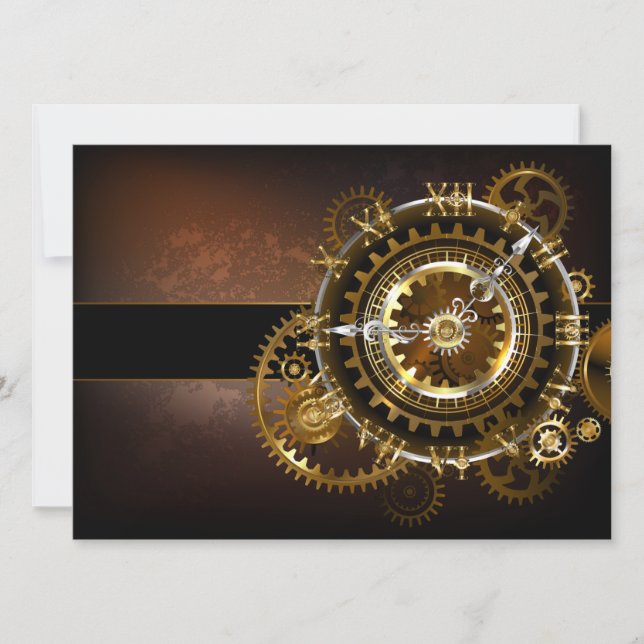 Steampunk clock with antique gears save the date (Front)