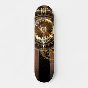 Steampunk clock with antique gears skateboard