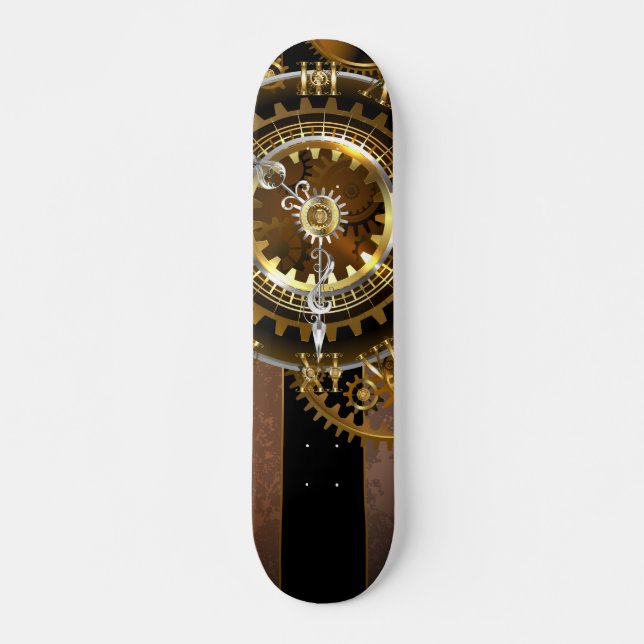 Steampunk clock with antique gears skateboard (Front)