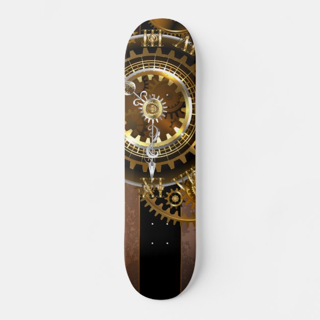 Steampunk clock with antique gears skateboard (Front)