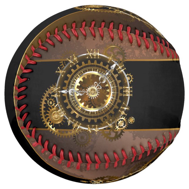 Steampunk clock with antique gears softball (Front Left)