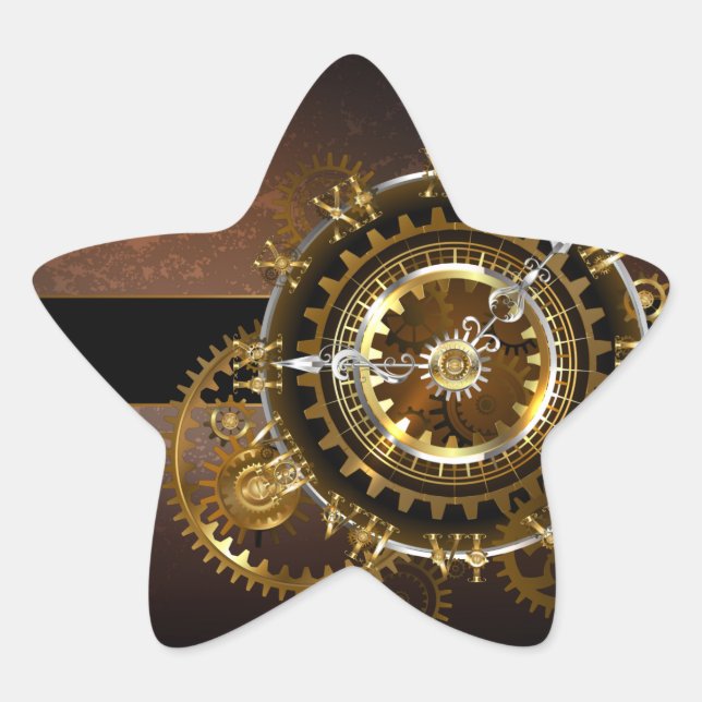 Steampunk clock with antique gears star sticker (Front)