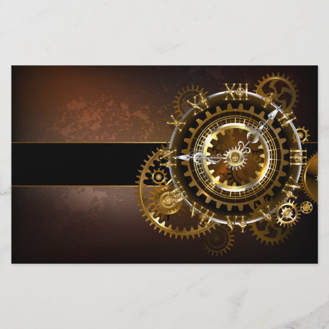 Steampunk clock with antique gears stationery (Front)