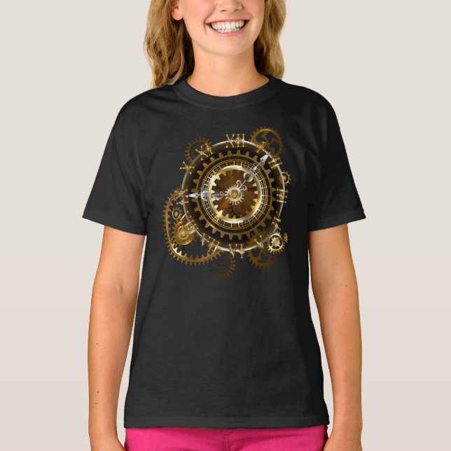 Steampunk clock with antique gears T-Shirt (Front)