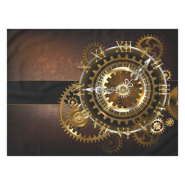 Steampunk clock with antique gears tablecloth (Front (Horizontal))