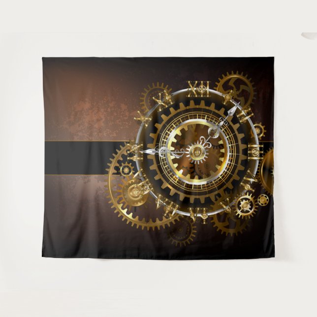 Steampunk clock with antique gears tapestry (Front (Horizontal))