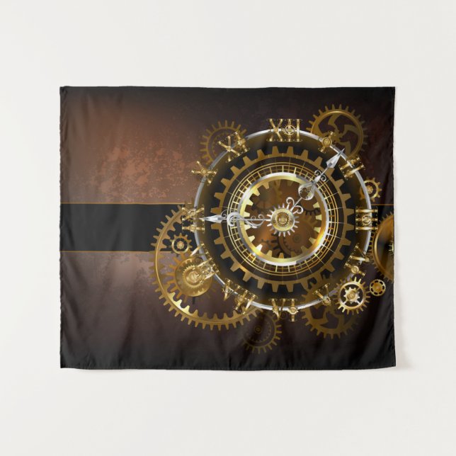 Steampunk clock with antique gears tapestry (Front (Horizontal))